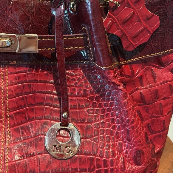 Marc Chantal Shoulder bag red croc pattern leather/Burg. Patent accents goldtone - Picture 4 of 17